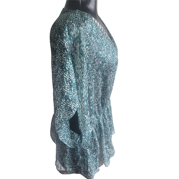 RW&CO Teal And Black Patterned Kimono Style Top L - Picture 3 of 6